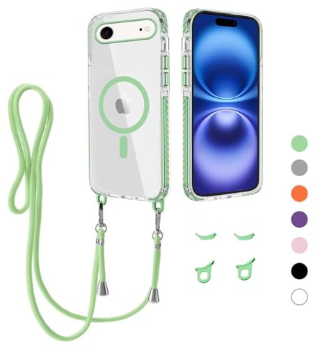 FERLAN Handykette Hülle für iPhone 17 Air mit Band, Magnetische Transparent Handyhülle Kompatibel mit MagSafe, Necklace Hülle mit Band,Handyhülle für zum Umhängen,Case mit Schnur,Grün