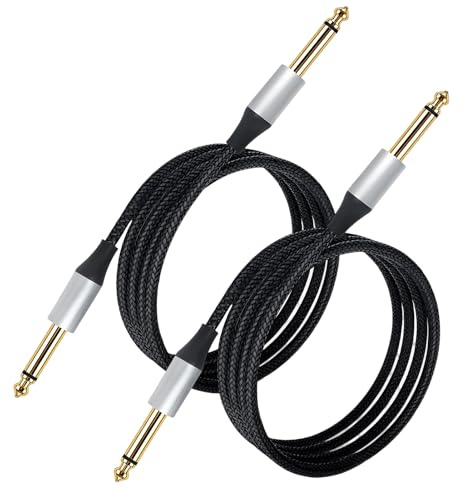 1/4 Inch TRS Guitar Cable Instrument Lead with 6.35mm Straight TS Jack Nylon Braided Stereo Audio Cord for Bass, Electric Guitar Mandolin Keyboard Mixer Amplifier Amp Speaker Pro Audio 2 PCS 1.8M