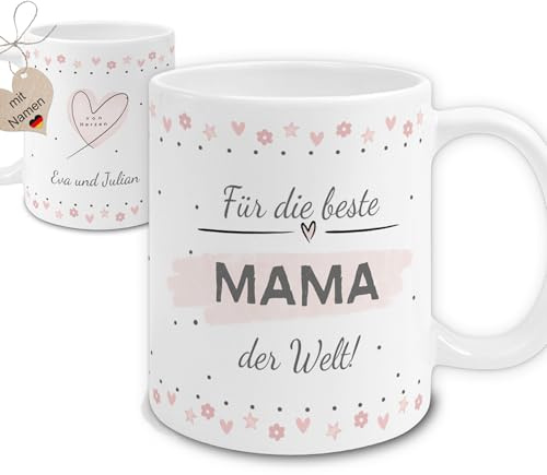 Maus-Design Tasse für die beste Mama der Welt | personalisierbar mit Namen, Optionen Papa Tante Onkel Oma Opa Kollege Kollegin oder Wunschtext