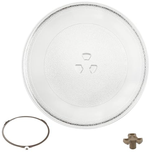 245mm Microwave Turntable Glass Plate, Microwave Plate Replacement with 3 Fixers, Microwave Glass Plates with Turntable Ring and Support, Universal Fit Turntable Glass Plate for Small Microwaves