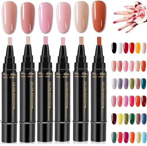 2026 Upgraded 6PCS Nail Polish Pens Uk, 3 In 1 Gel Nail Polish Pen Set, Quick Dry Nails Art Polish Pen Easy Apply for Home and Professional Manicure (6Colors B)