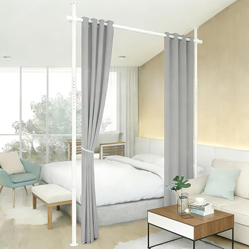 Peviasot Raumteiler Paraventgestell Gardinenstangen, Freistehend Trennwand Paravent ohne Vorhang, Raumtrenner ohne Bohren, Sichtschutz für Schlafzimmer, 122–320 cm (H), 70–177 cm (B), Weiß