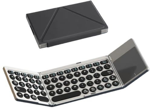 Tosuny Foldable Bluetooth Keyboard with Touchpad, Portable Wireless Keyboard with PU Leather Cover, Connect Up to 3 Devices, Silent Rechargeable Keyboards for Tablet Laptop