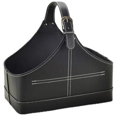 Panier de rangement en cuir, structure en MDF pour vin, fleurs, fruits, magazines, poubelle, avec poignée supérieure pour cadeaux de vacances, cadeaux (petit, noir)