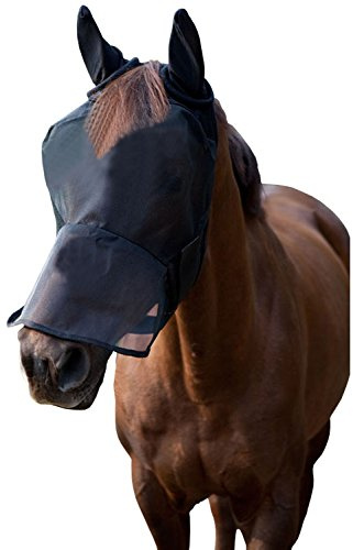 LTG PRO Horse Pony Fly Mask Face – Cartoon Funny Print Breathable Mesh with Ears Nose Protection, Anti-Rub Eye Darts, UV Insect Shield – Pony/Cob/Full Sizes (Black, Full)