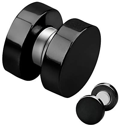 Treuheld® | Schwarzer Magnet Fake Plug/magnetischer Ohrstecker | 12mm | Chirurgenstahl 316L | Kein Ohrloch notwendig | Alternative zu Ohrclips