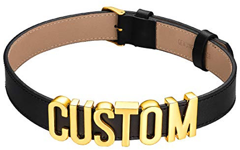 U7 Punk Schwarz Choker 19mm Leder Collier Personalisiert Name Halskette mit 18k vergoldet Buchstaben/Zahlen/Zeichen Charms Damen Kinky Outfit Lederhalsband Gotik Modeschmuck für Jahrestag Mutter