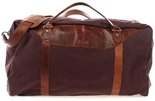 LECONI große Reisetasche Weekender Reisegepäck Handgepäck Sporttasche für Damen und Herren Leder + Canvas 53x28x25cm Mokka LE2020-C
