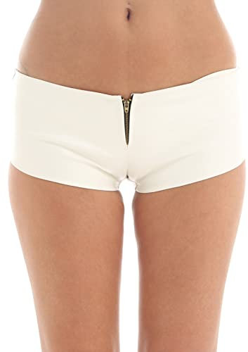 inhzoy Damen Leder Hotpants Lack Optik Mini Booty Shorts Glänzende Kunstleder Kurze Hosen Wetlook Unterwäsche Boxer Briefs Gogo Tanz Clubwear Weiss X-Large