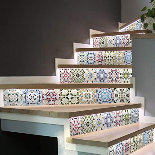 Ambiance Adesivi Scale, Piastrelle, contromarco, Piastrelle di Cemento, Adesivi contrassegnati - Adesivi contrassegnati alle Piastrelle di Cemento Adesivo - azulejos - 15 x 105 cm, 6 Strisce