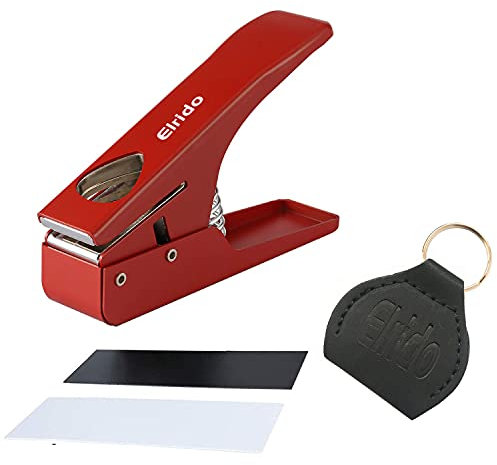 Elrido DIY Gitarrenplektren Punch Maker für Endlose Gitarrenplektren, mit 2 Plektren, Blatt und Lederplektren Halter – Gitarrenplektren Stanzer Werkzeug Kit Gitarrenplektren Cutter rot