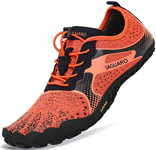 SAGUARO Barfuss Schuhe Damen Barfußschuhe Herren Zehenschuhe rutschfest Atmungsaktive Barefoot Shoes Indoor & Outdoor Barfussschuhe mit Breiter Zehenbox & Zero Drop Solhe, Upgrade Orange, 41 EU