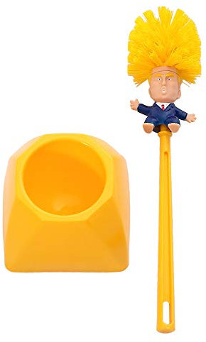 Lazeny Donald Trump WC-Bürste mit Halter Lücke Toilettenbürste Kreative Neuheit Lustige Klobürste Kunststoff Toilette Reinigungsbürste Badezimmer Reinigungs Werkzeuge (Gelb B)