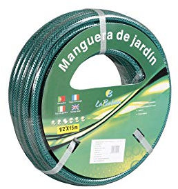 Tradineur - Manguera de jardín, pvc, 3 capas, 1/2'', rollo de 15 m, irrigación, riego, labores de jardinería, agricultura, lavado coches