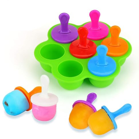 KATELUO Mini Moule à Glace en Silicone, Popsicle Moules DIY Réutilisable, 7 Moules à Glaçons, en 9 Tige en Plastique Colorés, pour Popsicles, Crèmes Glacées, Sorbets, Nourriture pour Bébé etc (Vert)