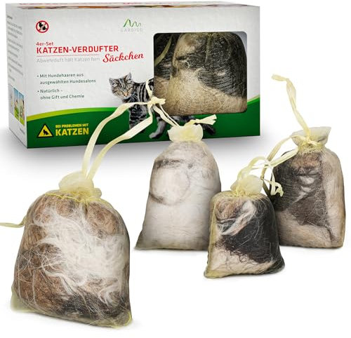 GARDIGO® Katzenschreck Säckchen - 4er Set | Natürliche Katzenabwehr durch Säckchen gefüllt mit Hundehaaren | Abwehr durch Duft für Haus Garten Auto | Fernhaltemittel für Katzen