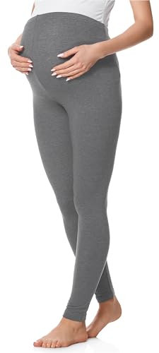 Be Mammy Lange Umstandsleggings aus Baumwolle Leggings für Schwangere Umstands Leggings Schwangerschafts Unterhosen mit Hoher Bund Weich und Elastisch BE20-230 (Mittel Melange, 3XL)