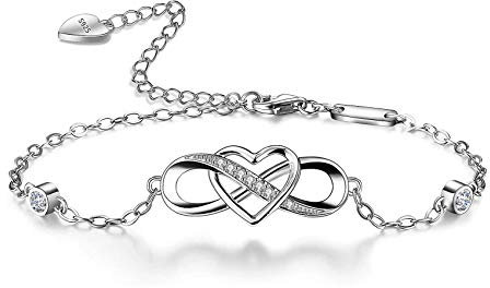Bo&Pao Infinity Armband Damen 925 Sterling Silber mit Unendlichkeitszeichen und Herz Zirkonia