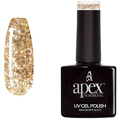 Apex® Professional Glitter Gel Nail Polish, Rose Gold Glitter [G-04], Essentials Range, UV CFL/LED Soak-Off Gel Polish, 10ml