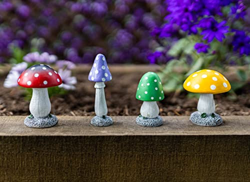 Garden Mile Set Of 4 Multicoloured Mushroom Garden Ornaments Outdoor Toadstool Mini Statues - Weatherproof Resin Realistic Mushroom For Plant Pot Patio Flowerbed Garden Decor
