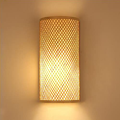 FUMIMID Natürliche Bambus Rattan Wandleuchte Holzschirm Wandlampe Rustikale Laterne Wohnzimmer Esszimmer Schlafzimmer Bambus Lampe Zimmer Dekoration Ohne Glühbirne (E27 * 2),A