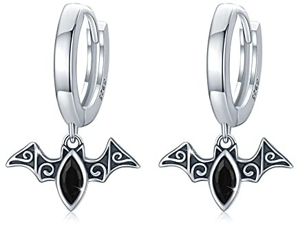 Fledermaus Creolen Ohrringe 925 Sterling Silber Schwarz Klappcreolen Ohrringe Fledermaus Ohrhänger Kleine Creolen für Damen Herren Mutter Tochter
