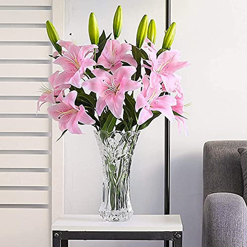 ZEACCT Künstliche Blumen, 5 Stück künstliche Lilien mit 3 Knospen, Pflanzenblumenkunst, Vollblüten-Kunstlatex-Real-Touch-Blumen für Heimdekoration, Hochzeiten, Partys, Büros, Restaurants