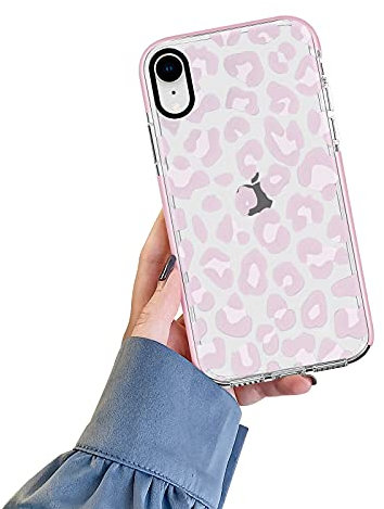 Newseego Compatible with iPhone XR Case, Girls Cute Animal Design Phone Back Cover Transparent Soft Silicone Leopard Print Case for iPhone XR Cheetah Design TPU Shockproof Bumper for iPhone XR-Pink