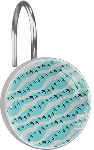 Set di 12 ganci per tenda da doccia con onde turchesi, anelli per tende da doccia, resistenti alla ruggine, per il bagno