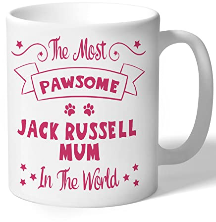 Dog Lovers Collection Jack Russell Mum Mug Pawsome Gifts (Raspberry Print) for Women Lover Owner Present Ceramic 10oz/300ml