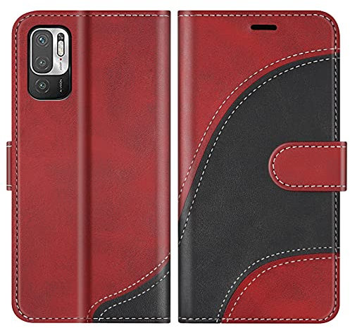BoxTii Coque pour Xiaomi Redmi Note 10 5G / Xiaomi Poco M3 Pro/Redmi Note 10T, Portefeuille Etui en Cuir PU, Magnétique Protection Housse Coque pour Xiaomi Redmi Note 10 5G / Redmi Note 10T, Rouge