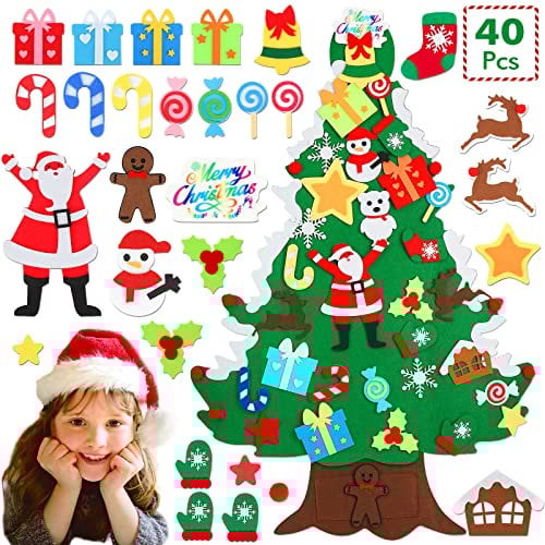 Árbol de Navidad de Fieltro 3,2 FT DIY Arbol de Navidad del Fieltro con 41 Adornos de Navidad Fieltro Decoración,Para Niños Regalo, Navidad Decoración De La Pared Puerta