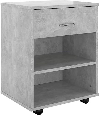 vidaXL Rollschrank mit Schublade Fächern Rollcontainer Büroschrank Aktenschrank Bürocontainer Schrank Büro Druckerschrank Betongrau 46x36x59cm Holzwerkstoff
