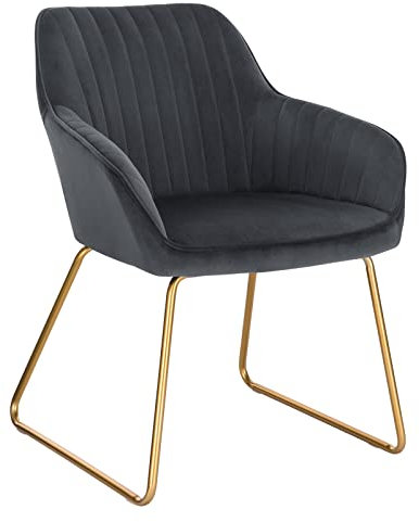 WOLTU Esszimmerstuhl 1 Stück Küchenstuhl Wohnzimmerstuhl Polsterstuhl Sessel, Armlehnstuhl mit Rückenlehne, für Esszimmer, Küche, Wohnzimmer, Samt, Gold Metallbeine, Dunkelgrau, BH246dgr-1