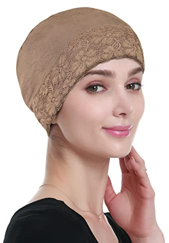 Alnorm Chemo-Schlafmütze aus Spitze für Frauen Sommer Krebs Perücke Liner Beige