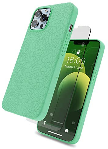 Lagoon Inc. Biodegradable Protective Phone Case for iPhone 13 Pro with Glass Screen Protector - Eco Friendly Plant Based Compostable Case Iphone 14 Pro - Shockproof, Wireless Charging (Mint Green)