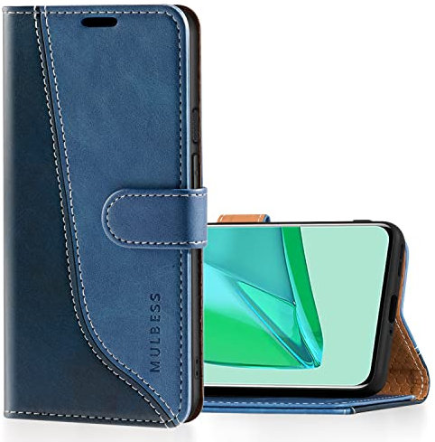 Mulbess für OnePlus 9 Pro 5G Hülle, Handyülle Leder mit Kartenfach, Klapphülle mit Magnetverschluss, Flip Case Etui Handytasche Schutzhülle, Stilvoll Diamant Blau