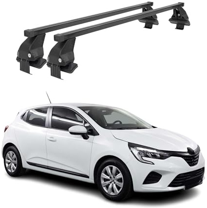 OMAC Barres de Toit transversales en Acier pour Renault Clio V 2019-2025 – Antivol Inclus – Testées City Crash – DIN 75302:2019 – ISO/Pas 11154:2006 – Charge Max 50 kg Noir