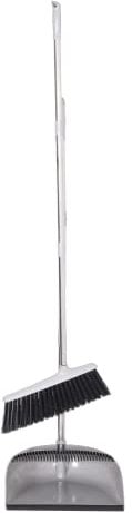 K-ONE Dustpan and Brush Set with Soft Bristle Broom Long Handled Brush Floor Sweeper Set Household Dust pan for Indoor Office Cleaning and Sweeping (Grey)