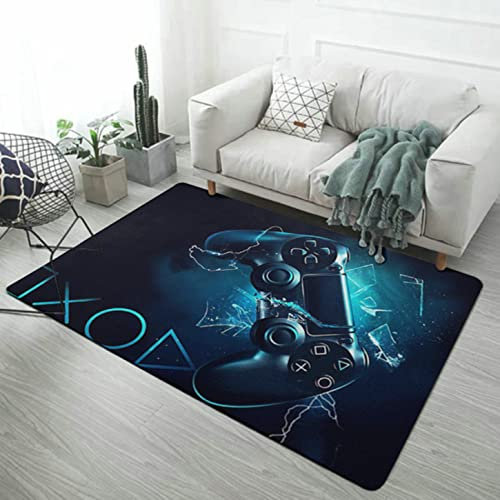 FUFUTE Game Console Area Rug Purple Grey Gamepad Graffiti Kids Rug Living Room Bedroom Rug Decorative Lightning Console Blue Black Gamer Gaming Area Floor Mat Bedside Carpet (Blue,50x80 cm)