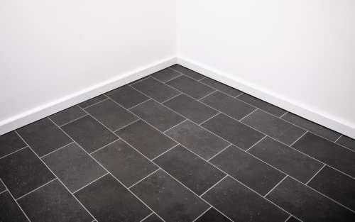 Black Tile Vinyl Lino Roll Flooring 2m & 4m Width Bathroom Kitchen Flooring Tile Effect (2metres x 2metres (6ft 6 x 6ft 6))