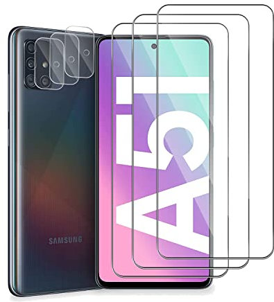 Pcircb [3+3 Pièces] Verre Trempé Compatible avec Samsung Galaxy A51 vitre protection, 3pcs protection écran et 3pcs Caméra Arrière Protecteur, 9H Dureté, HD, Sans Bulles, pour Samsung Galaxy A51