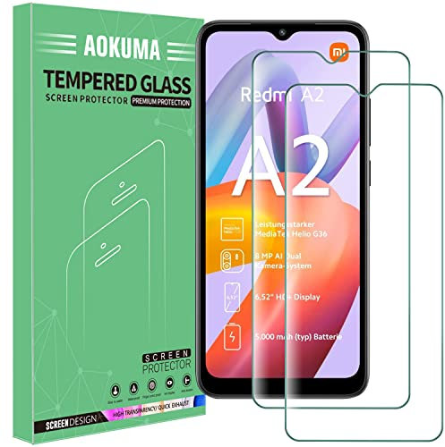 AOKUMA Protector de Pantalla para Xiaomi Redmi A2, [2 Unidades] Cristal Templado para Xiaomi Redmi A2 Fácil Instalación, Vidrio templado 9H para Xiaomi Redmi A2,Protector de Pantalla HD,Anti-Arañazos