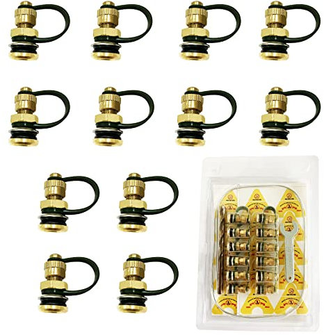 SUONE 12 Pack Fuel Gas Can Vent Caps, Modern Green Brass & Rubber Vent Kits with Lanyard for Motorcycle & ATV Gas Can Fuel Tank Water Jug to Allow Faster Flowing