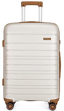 KONO Mittelgroß Koffer L Grösse Koffer Trolley 66cm Rollkoffer mit 4 Rollen Leicht Hartschalenkoffer Reisekoffer mit TSA Schloss, Polypropylen, 66x44x27cm, 66 Liter (Creme Weiß, L/66L)