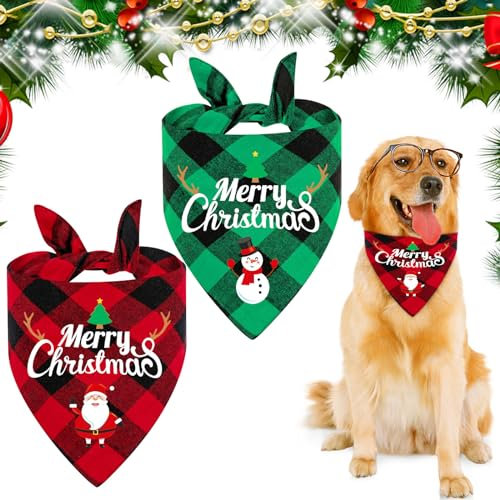 2 Stück Halstuch für Hunde Katze, Weihnachten Hund Bandana, Halstuch Hund, Klassisches Kariertes Hundehalstuch, Für Kleine Mittelgroße Große Hunde Katzen (A)