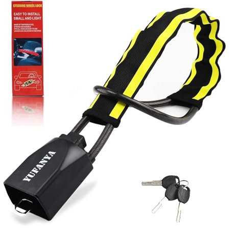 Steering Wheel Lock-Seat Belt Lock,Reflective Car Anti Theft Steering Wheel Lock with 3 Keys,Universal Car Lock for Cars SUV Van Golf Cart Truck