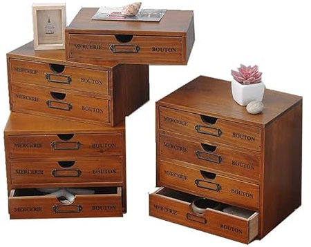 YURRO Retro Wooden Desktop Organiser with Drawer Large Capacity Stationery Sundries Organiser,Tidy Tabletop Drawer Organization Box for Home Office
