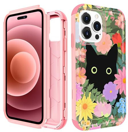 Pegmode for iPhone 15 Pro Max Case - Heavy Duty Protective Designer Cat Flower Cute Cartoon Hard Shockproof Bumper Phone Cases for 15 Pro Max for Girly Women Men Girls Boys Teens