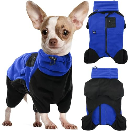 DENTRUN Hundejacke Kleine Hunde, Wintermantel Hund XS, Hunde Jacken Kleine Hunde, Abnehmbare Turtleneck Hundemantel, Hundepullover, Chihuahua Kleidung(Blau,XS)
